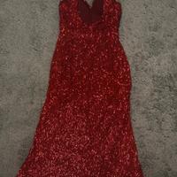 Vestito lungo rosso con payette