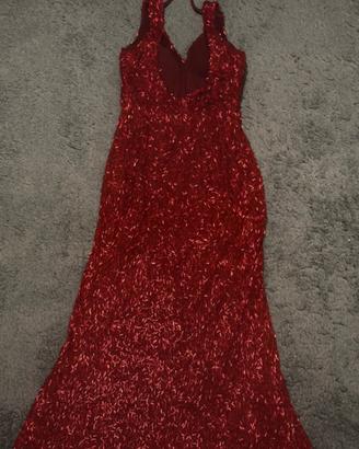 Vestito lungo rosso con payette