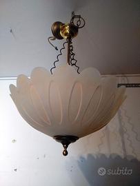 lampadario vetro e ottone vintage anni 80-90