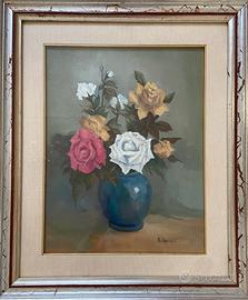 Quadro dipinto ad olio con rose di A. Tarroni