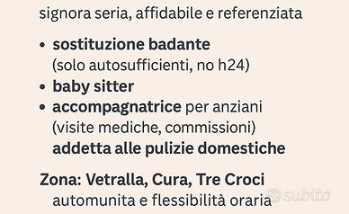 Badante, baby sitter, pulizie, spostamenti