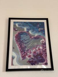 Quadro Cuore Fiori Viola Diamond Painting