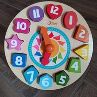 Orologio Tic-tac Legno Incastri Colori Bimbi 3+
