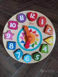 Orologio Tic-tac Legno Incastri Colori Bimbi 3+