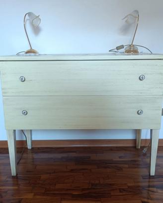 Comò 2 Cassetti Panna Stile Shabby Chic