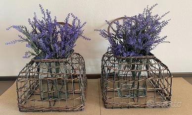 Set di lanterne vintage in vimini e metallo con va