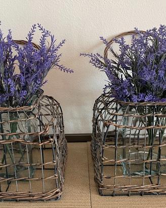 Set di lanterne vintage in vimini e metallo con va