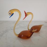 due statuine di cigni in vetro di murano 