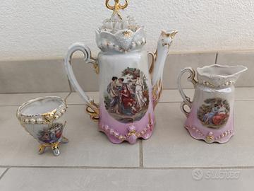 Trittico Porcellana Artistica Scene Galanti Oro