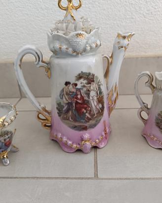 Trittico Porcellana Artistica Scene Galanti Oro