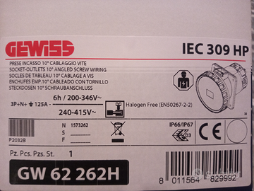 Presa trifase IP67 5 poli 125A Gewiss GW62262