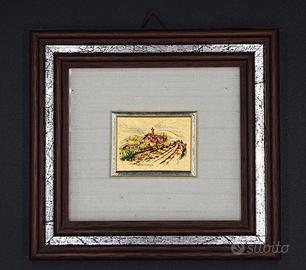 Cromolitografia d’arte vintage su foglia d’oro.