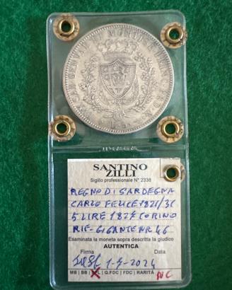 5 lire 1827 Carlo Felice