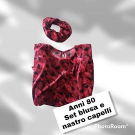 Blusa ciniglia rose stilizzate e nastro capelli