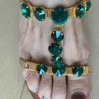 Sandali artigianali con autentici Swarovski verde