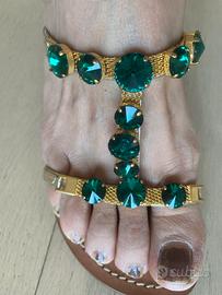 Sandali artigianali con autentici Swarovski verde