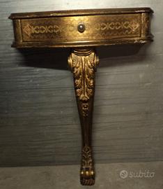 Consolle  dorata in legno con cassetto