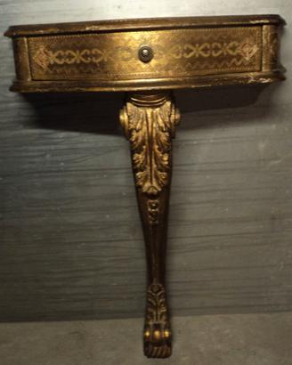 Consolle  dorata in legno con cassetto