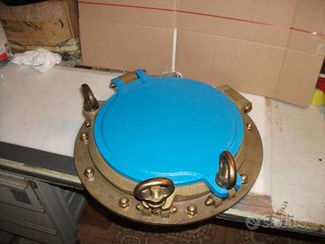 OBLO' IN OTTONE CON SPECCHIO CON ANTA IN ACCIAIO