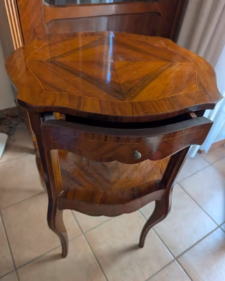 Tavolino d'Epoca Legno Intarsiato con Cassetto