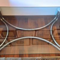 Tavolo di design anni '70 in acciaio e vetro