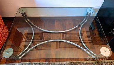 Tavolo di design anni '70 in acciaio e vetro