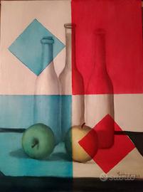 Natura morta con bottiglie e mele