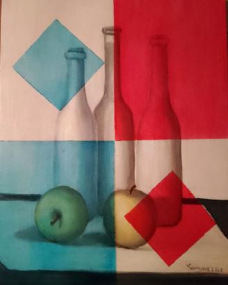 Natura morta con bottiglie e mele