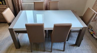 Tavolo Vetro Allungabile (fino a 261cm) + 6 Sedie 