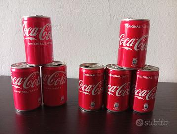 7 lattine mini coca cola vuote 2 tipi