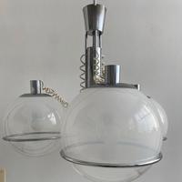Lampada a sospensione anni 70 vetro, cromato