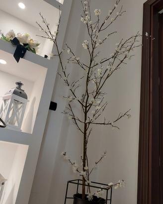 Albero/Ramo artigianale in vero legno con fiori di