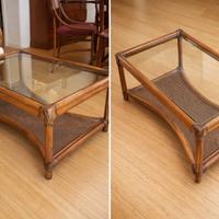 Tavolino in bambù con piano in vetro