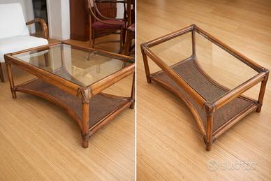Tavolino in bambù con piano in vetro