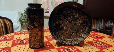 Piatto e vaso Shibata Japan Tenmoku-Kiku