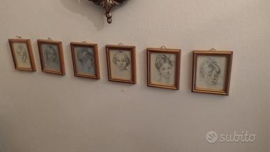 antica stampa su seta ritratto donna bambina 