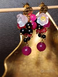 orecchini agata nera,gida fucsia,la basa acciai