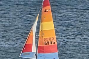 Hobie Cat 18 azzurro con carrello da spiaggia