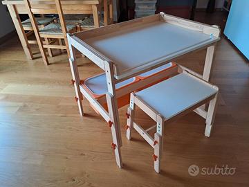Scrivania bambini, regolabile, con contenitori