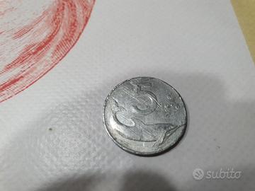 5 Lire Delfino 1956 R2 Data Graffiata MB