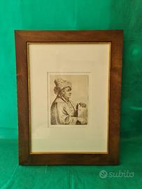 Stampa acquaforte ritratto d'uomo con libro