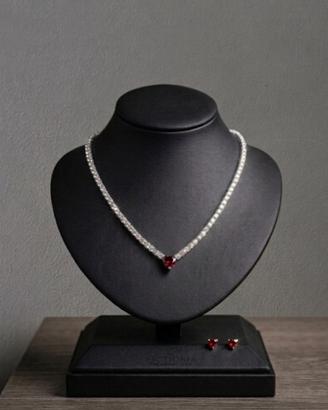 Set Collana Tennis + Orecchini Cuore Rosso