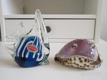 Lotto Pesce in vetro Vetro artistico e conchiglia