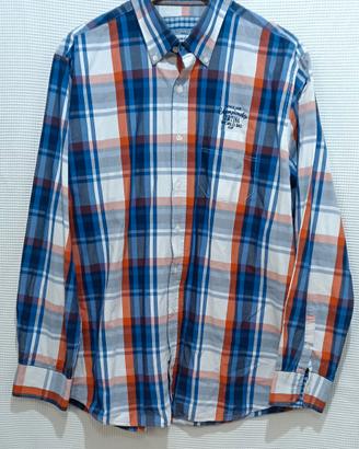 Camicia uomo a quadri blu e arancione. Jean Carrie