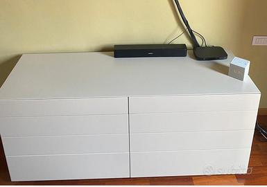 Mobile TV laccato bianco con 8 cassetti 