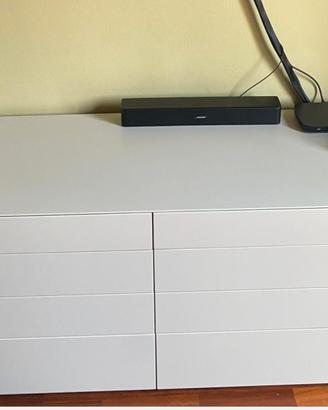 Mobile TV laccato bianco con 8 cassetti 
