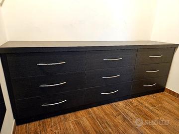 Cassettiera con 9 cassetti,nero 190×40cm