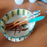 Insalatiera vintage + 3 posate in legno e ceramica