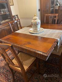 Tavolo antico noce allungabile 12 posti + 6 sedie