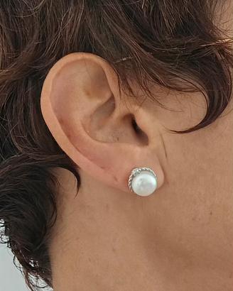 orecchini a lobo perla argento e brillante